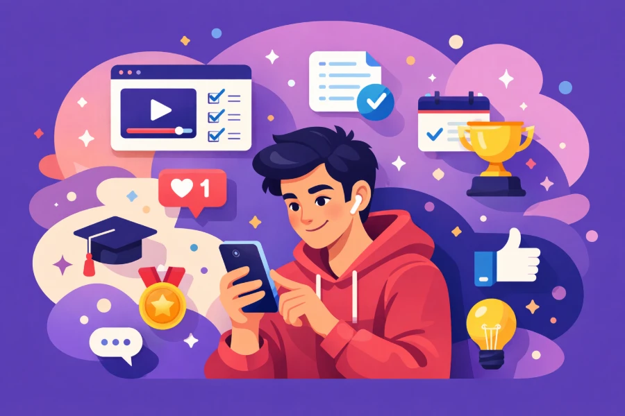 Learner checking course updates on a phone